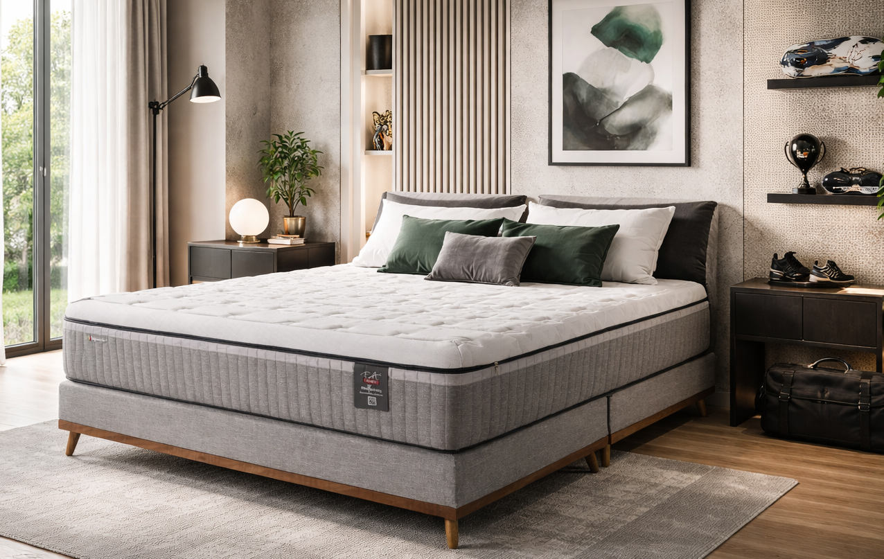 Quarto organizado com cama bem posicionada, tons neutros, plantas e iluminação natural, ilustrando feng shui quarto como organizar