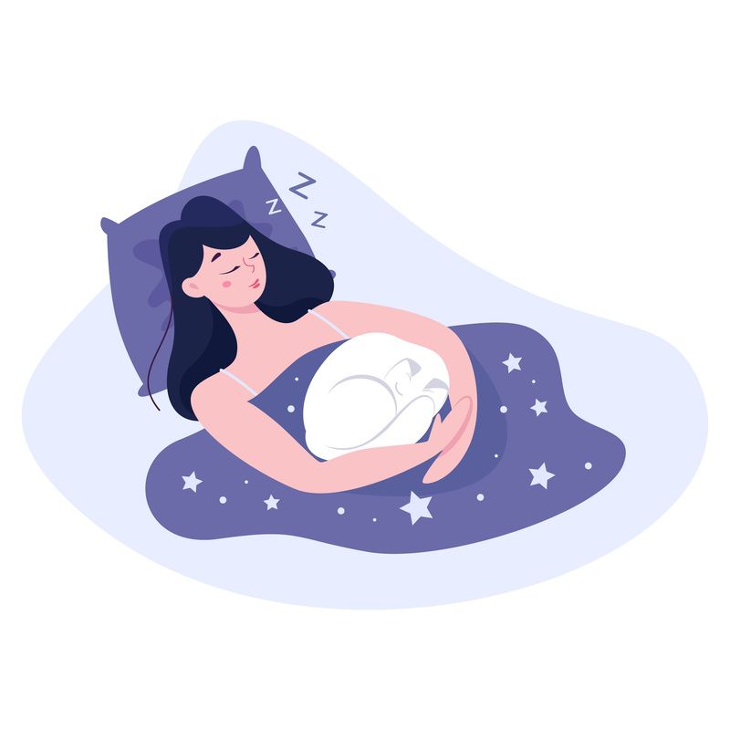 ilustração de menina dormindo com seu gatinho