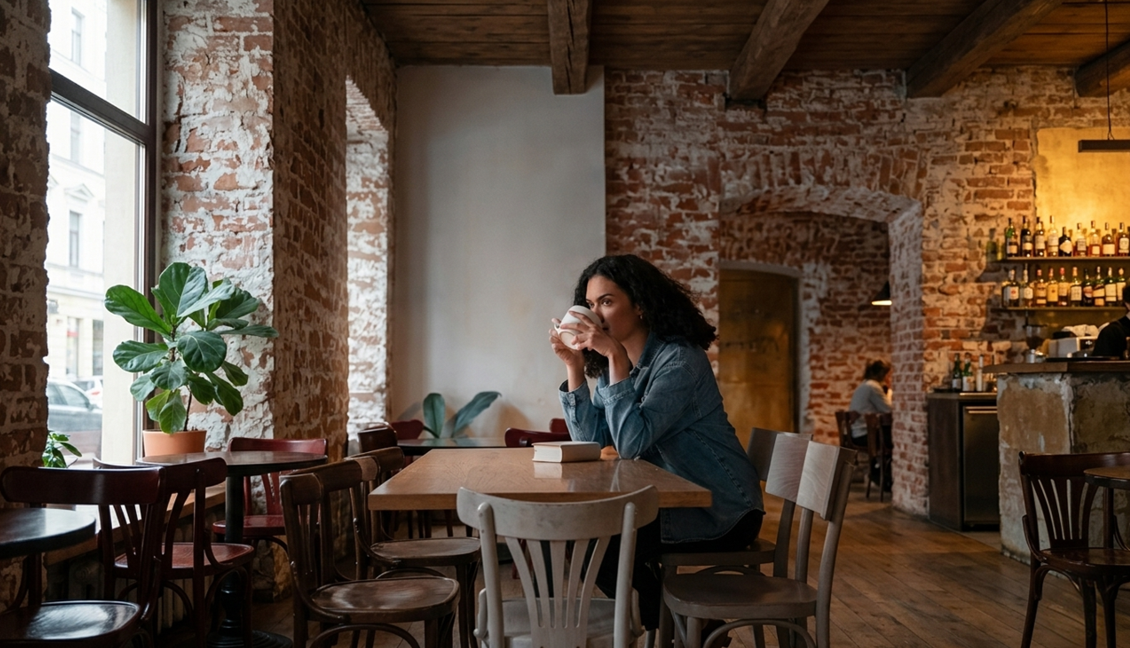 Mulher tomando bebida quente em xícara, ilustrando como a cafeina tira o sono e pode interferir na qualidade do descanso